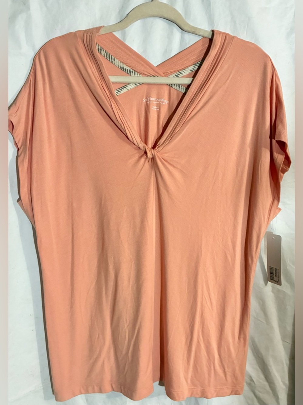Soft Surroundings Peach Knit Shirt Sz M Cap Slv Soft Comfy NEW tag